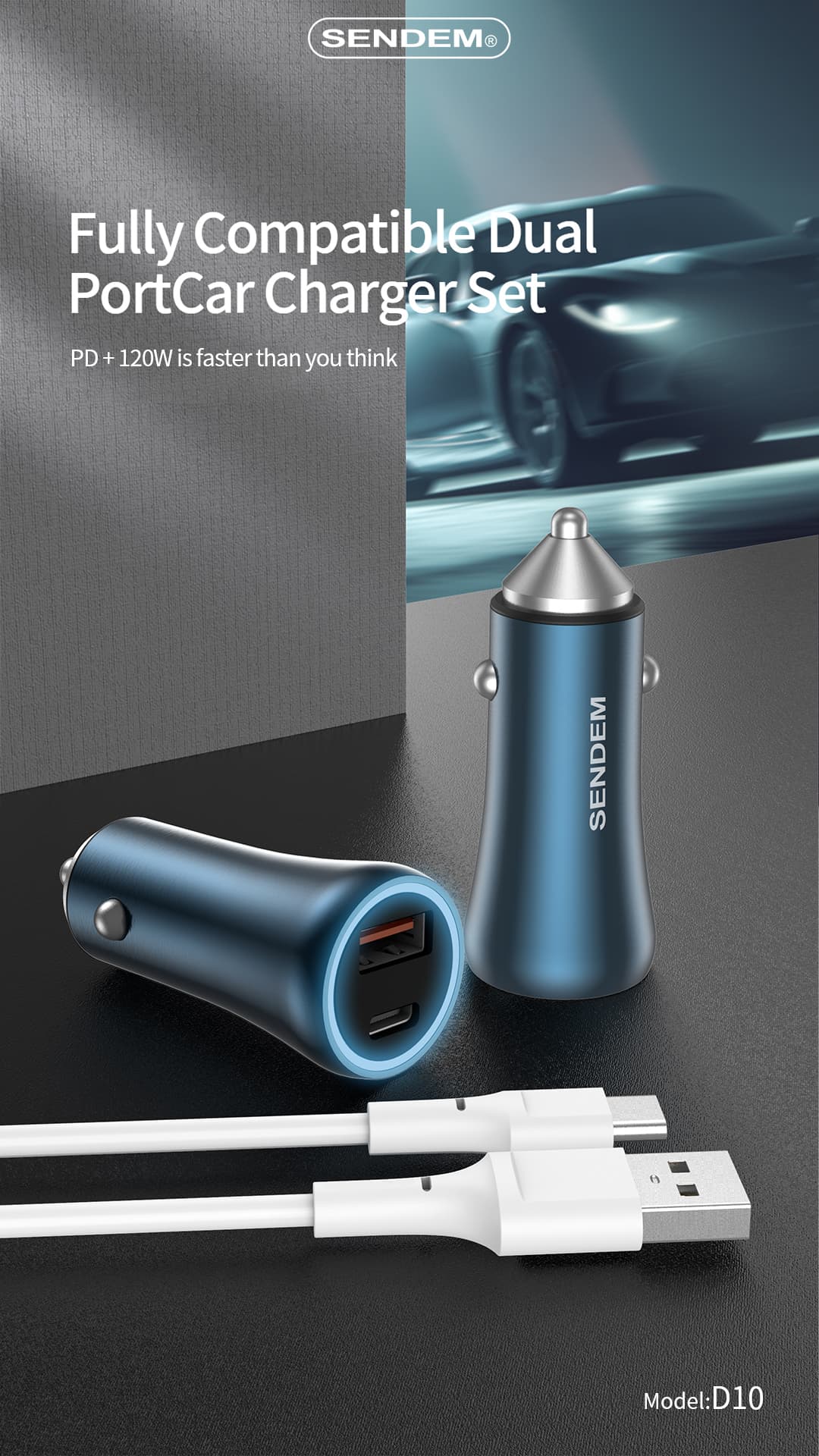 D10- PD+120W Dual USB car charger (1)