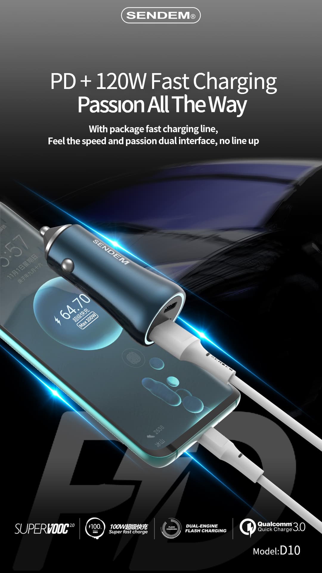 D10- PD+120W Dual USB car charger (2)