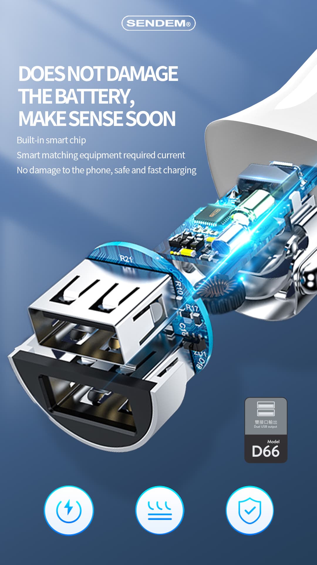 D66-3.4A -Ċarġer tal-karozza USB doppju (3)