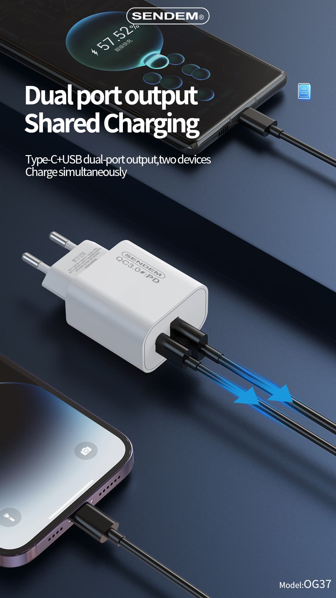 OG37-EU plug PD+QC3.0 dual port fast charging charger (2)