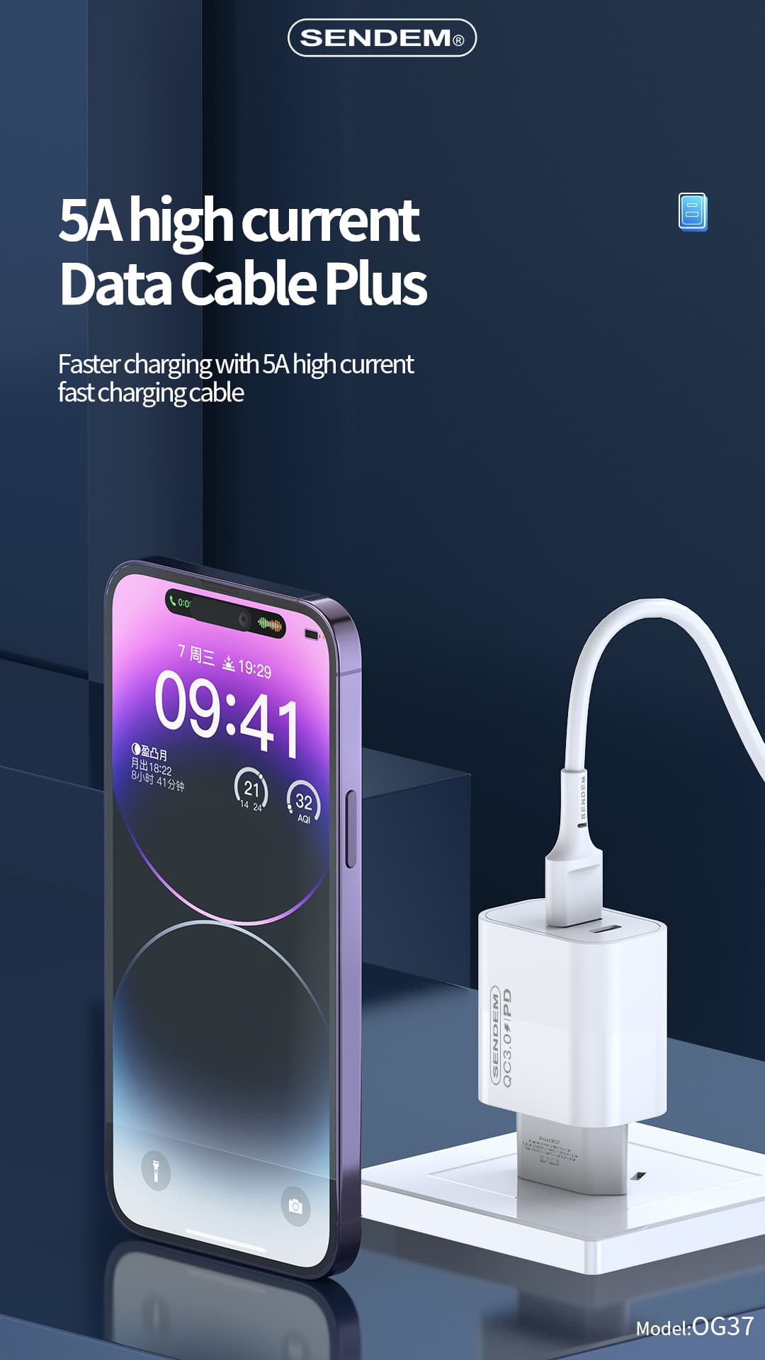 OG37-EU plug PD+QC3.0 dual port fast charging charger (3)