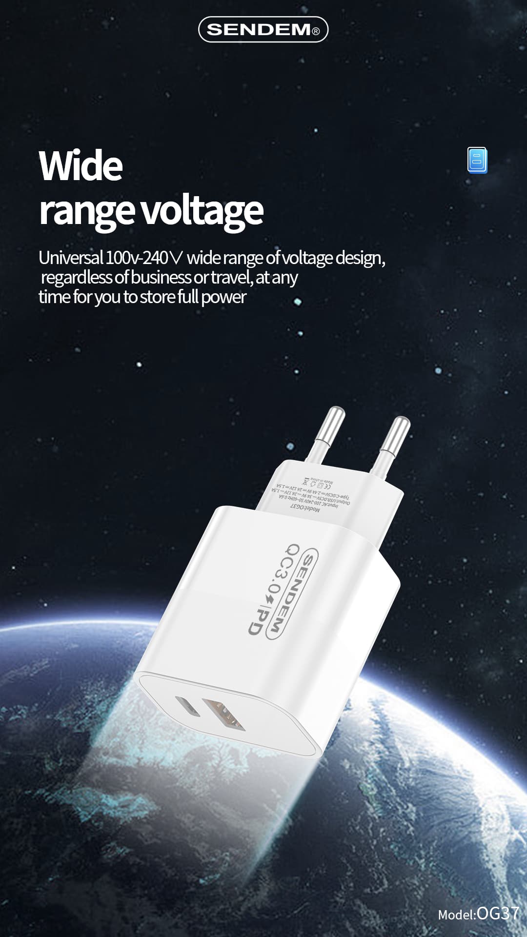 OG37-EU plug PD+QC3.0 dual port inokurumidza kuchaja charger (8)